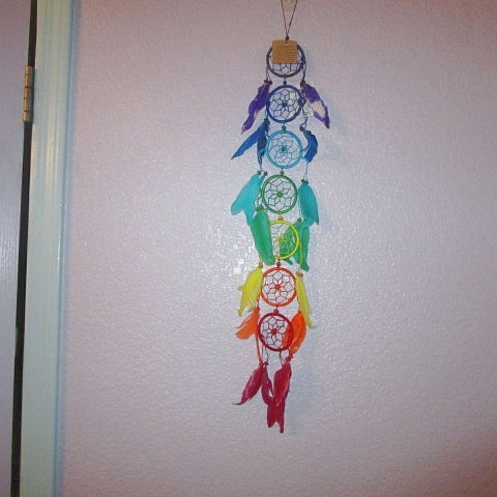 Native American Rainbow Chakras Dream Catcher Sacred Hoop Beads Feathers 25" - Picture 2 of 7